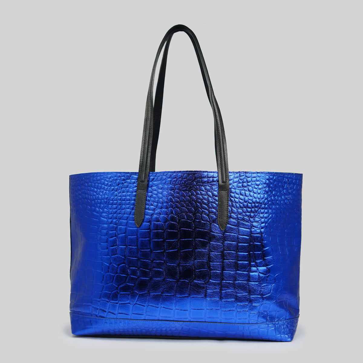 90 Feet Malti Classic Electric Blue Real Leather Tote Bag Dharavi Market