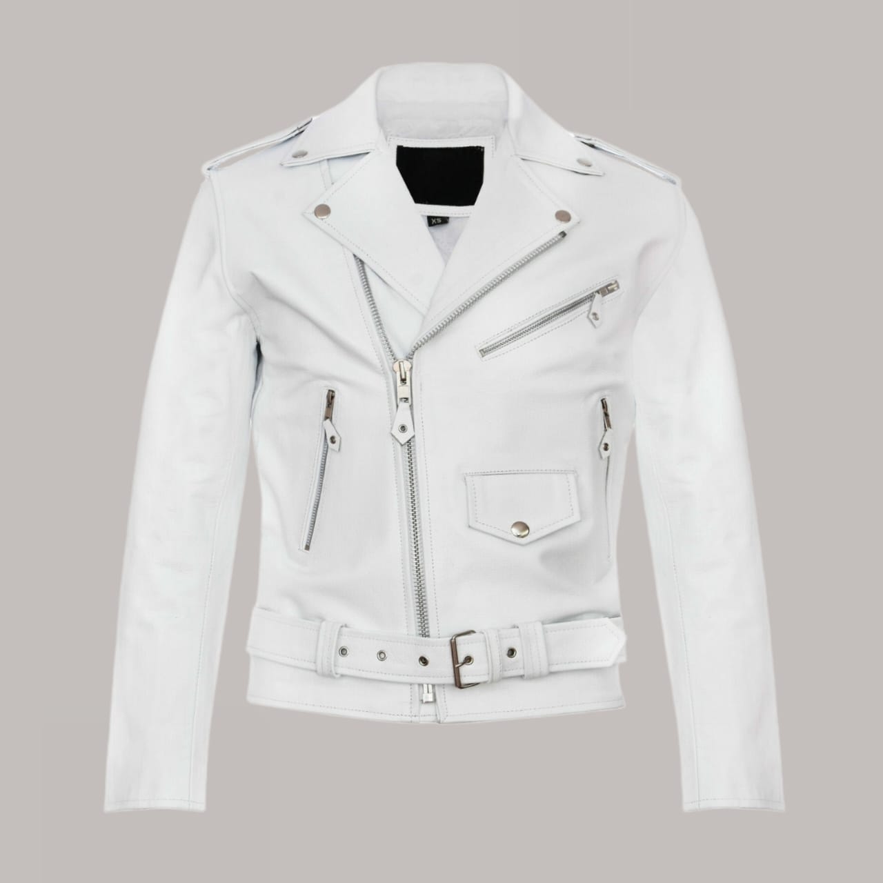 Men's Stylish Casual White Leather Biker Jacket – Dharavi Market