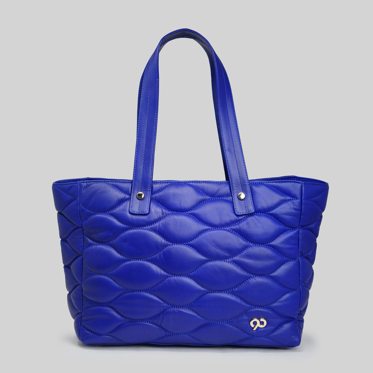 90 Feet Malini Quilted Cobalt Blue Leather Tote Bag Dharavi Market